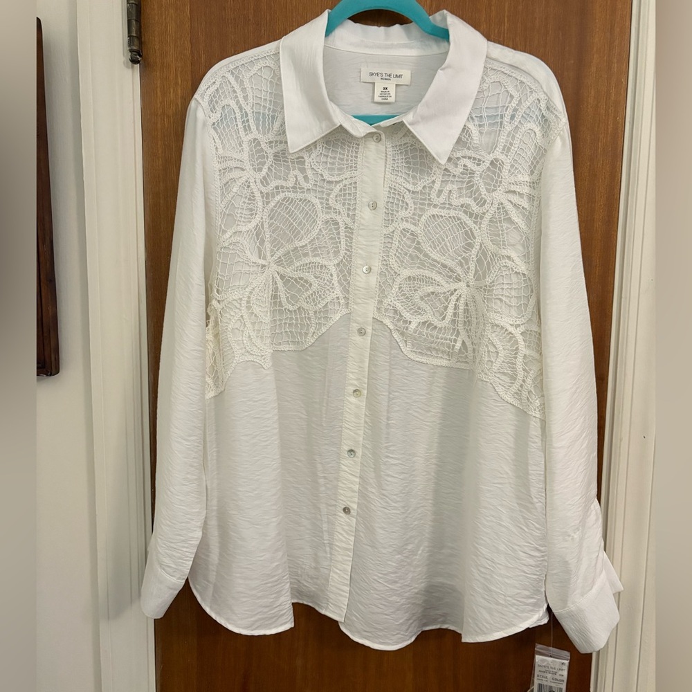 Skye’s The Limit Plus Sz women’s Blouse.White w Lace Overlay. SZ 3x-NWT